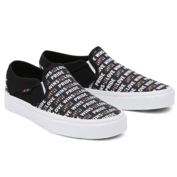 NWT Vans Pride Love Wins Slip On Asher Black Rainbow Glitter Sneakers - Picture 1 of 9